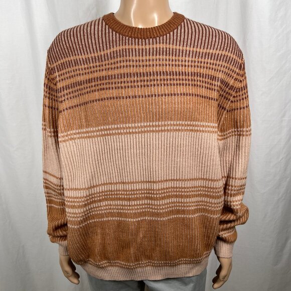 Topman Men's XL Brown Retro Acrylic Wool Blend Striped Knit Crew Neck Sweater - Picture 1 of 7